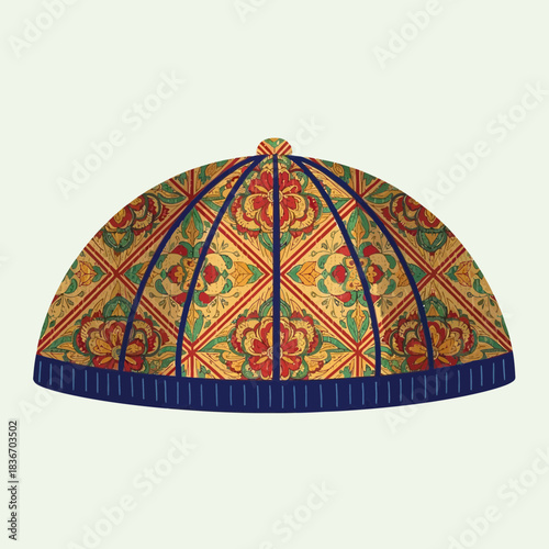 Vintage-inspired floral patterned cap evokes traditional craftsmanship style