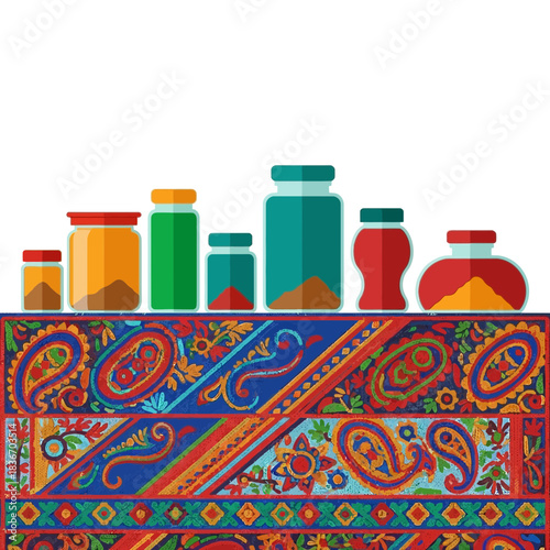 Vibrant Jars and Truck Art Combination: A Colorful Decorative Illustration