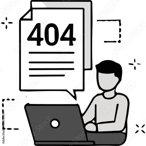 Person Sitting at Laptop with 404 Error Document Concept