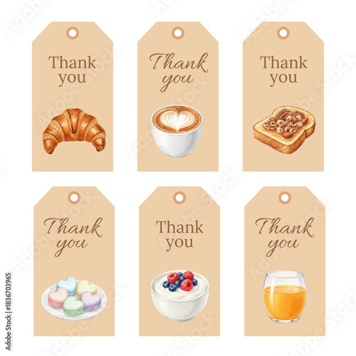 Watercolor Thank You Gift Tags with Delicious Breakfast Treats
