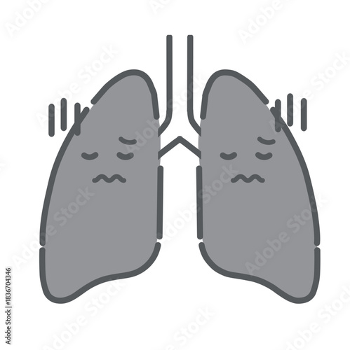 ストレスや病気で不調な肺のキャラクターイラスト（咳・呼吸困難）