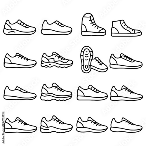 Diverse Sneaker Array: A comprehensive collection of different sneakers for all athletic activities and lifestyles, each pair meticulously sketched to highlight design and detail. 