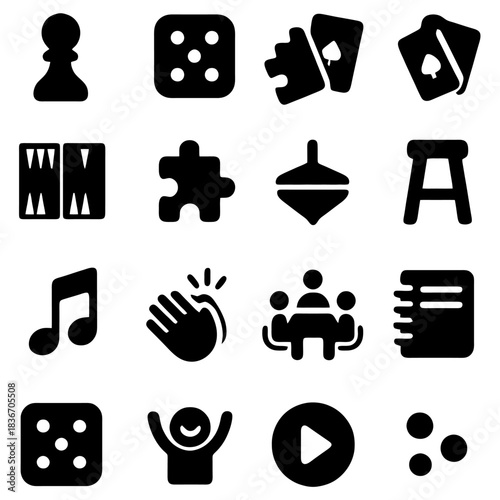 Game Icons Collection: A curated collection of game icons, creatively arranged to represent diverse aspects of recreational fun, appealing to game enthusiasts of all kinds.