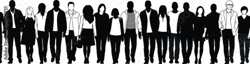 Set of Five Black Silhouettes of Men Standing in Casual Clothes, Including One Figure Cheering with Raised Arms, Vector Illustration Graphic.