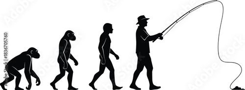 Set of Five Black Silhouettes of Casual Men Standing in Various Poses, with One Figure Waving and Another Cheering Victory, Vector Graphic.