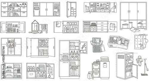 organized storage solutions depicting pantry organization open cupboards containing food  household items promoting home organization and efficient living