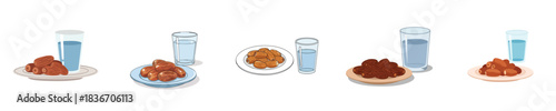 Dates Plate Illustration Flat Vector Fresh Sweet Dates
