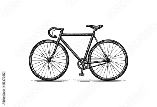 Monochrome Vintage Bicycle in Sketch Style Isolated on White Background — Stock Illustration.