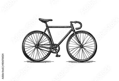 Monochrome Detailed Illustration of a Fixed Gear Bicycle in Vintage Style — Stock Illustration.