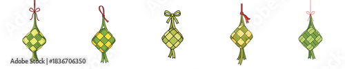 Ketupat Decoration Vector Flat Illustration Traditional Woven Rice Package Ornament