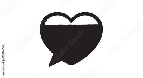 Black heart-shaped speech bubble icon representing love, communication, and dialogue in a minimal vector style.