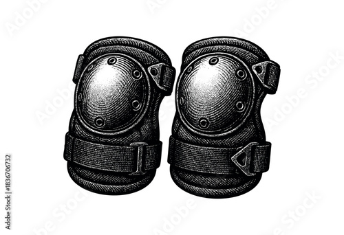 A Pair of Knee Pads Are Meticulously Illustrated in a Vintage, Etched Style — Stock Illustration.