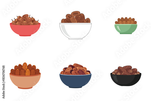 Dates Bowl Illustration Flat Vector Fresh Dried Sweet Date Fruit
