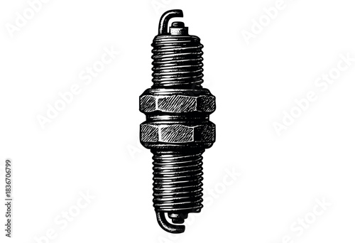 Monochrome Illustration of a Spark Plug, Shown Vertically Against a White Background — Stock Vector.