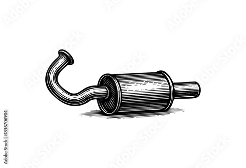 Retro Style Engraved Illustration of a Car Exhaust Pipe Isolated on White — Stock Illustration.