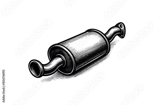 An Engraved Car Muffler on a White Background — Stock Illustration.