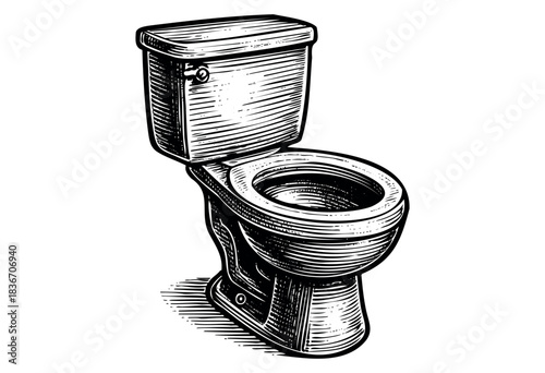 Monochrome Toilet Bowl Depicted With a Detailed Engraved Style — Stock Illustration.