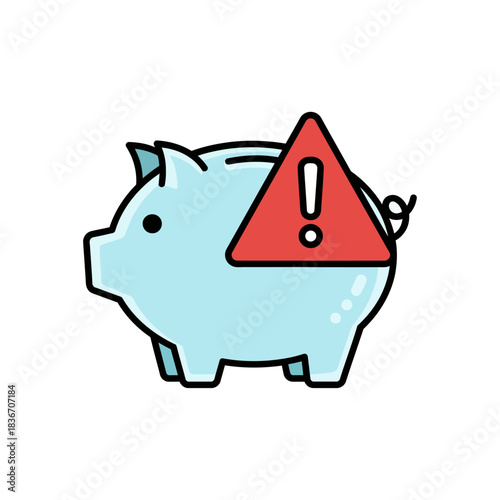 Piggy bank warning sign illustrating financial risk highlighting economic crisis and investment caution useful for finance blogs and economic reports