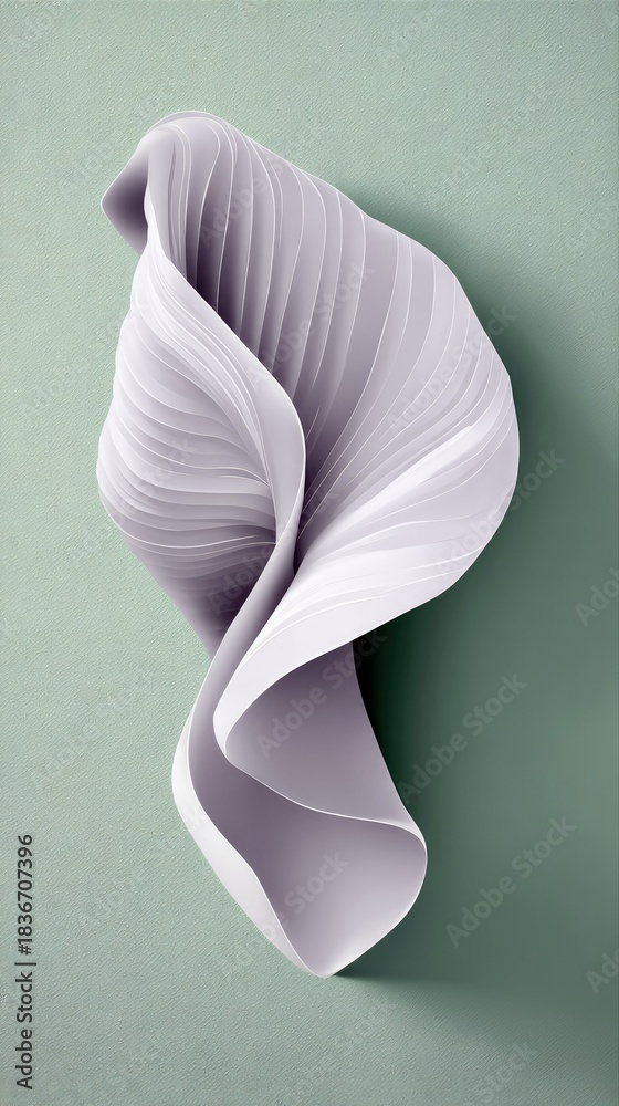 Fototapeta premium Abstract Paper Sculpture Floating on Green Background