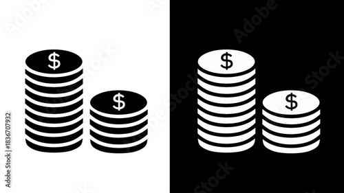 Stacked Dollar Coins Money Icon Set
