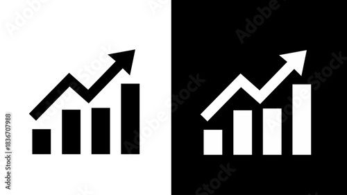 Growth Chart Icon – Business Analytics in Black and White