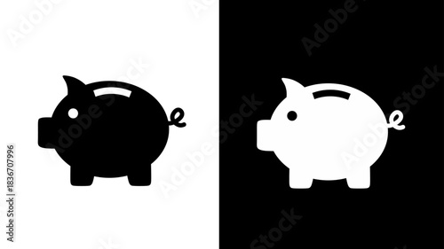 Piggy Bank Saving Money Finance Icon Symbol Black White Contrast