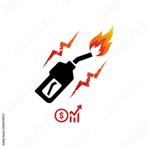 rising gas prices illustrated by a gas pump nozzle with flames and increasing graph perfect for illustrating fuel costs and inflation.