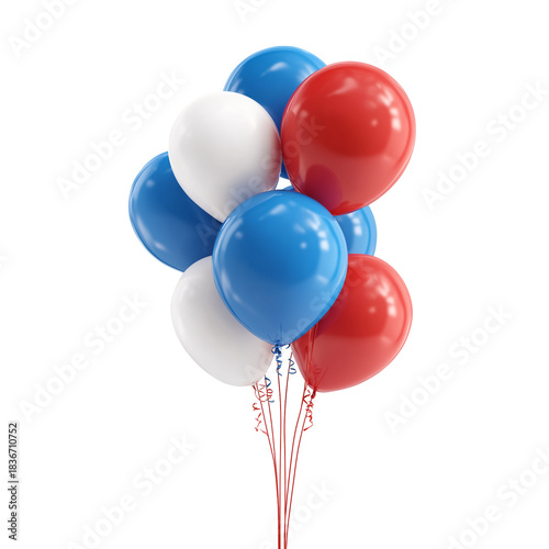 Balloons, Red White and Blue, Isolated on White