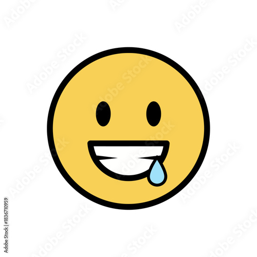 Salivating face emoji expressing craving cartoon emoticon with a drool perfect for illustrating humor hunger anticipation or reactions in digital communication.
