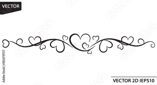 Elegant black floral border design with curling vines and hearts, ornamental scrollwork for invitations and graphics.
