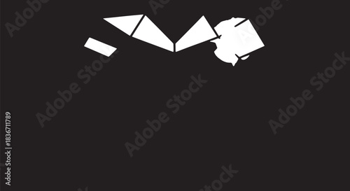 Abstract white geometric fragments suspended against a dark background, creating a minimal composition.