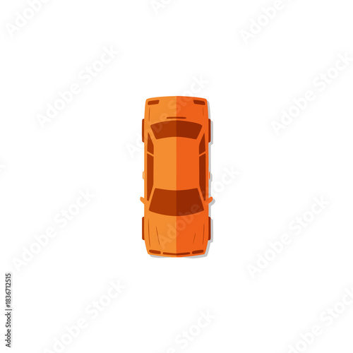 Orange Sedan Car Seen From Above Isolated on a Black Background Minimalist Style Illustration Flat Design Graphic