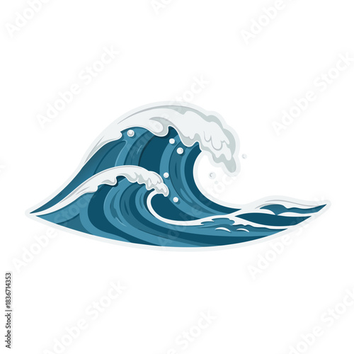 Pixel Art Style Blue Ocean Wave With White Cresting Foam Detailed Water Movement And Splashes Against A Black Background