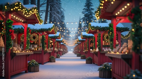 Realistic Christmas Market Scene
