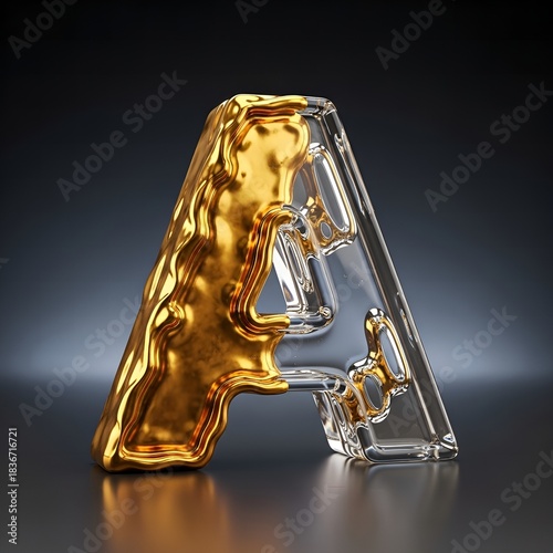 Elegant Golden Melted on Clear Glass Letter A Decorative Element