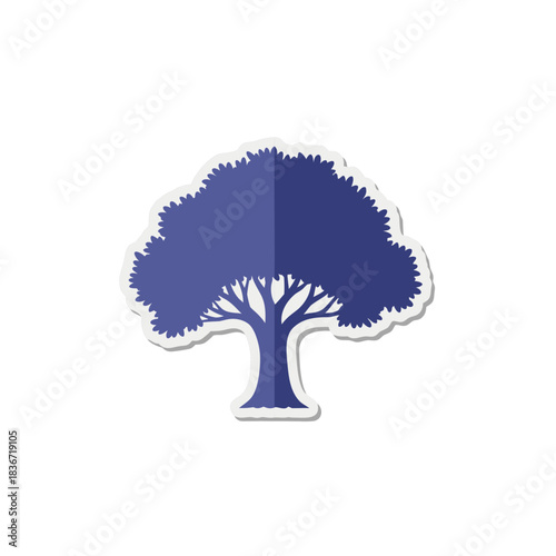 Stylized illustration of a deciduous tree with a full purple canopy and intricate branch structure set against a stark black background