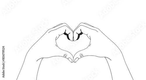 Minimal outline of hands forming a heart gesture symbolizing love and human connection.