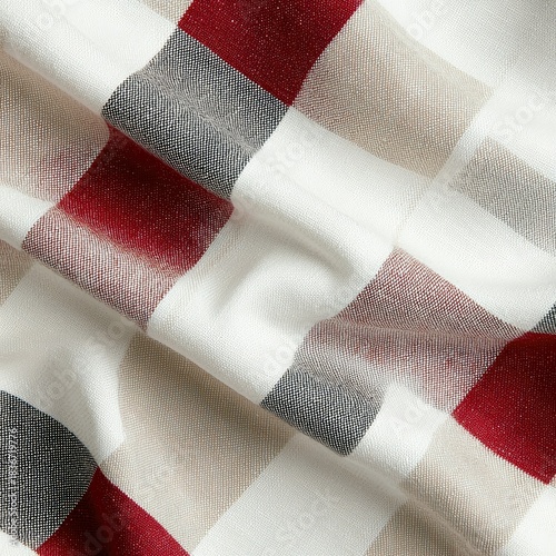 Checkered Fabric with Red, White, Gray and Beige Colors