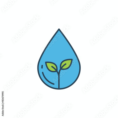 Blue water drop icon with a small green sprout inside