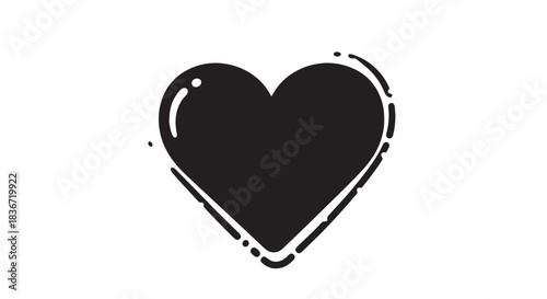 Stylized black heart illustration with brushstroke edges on a white background.