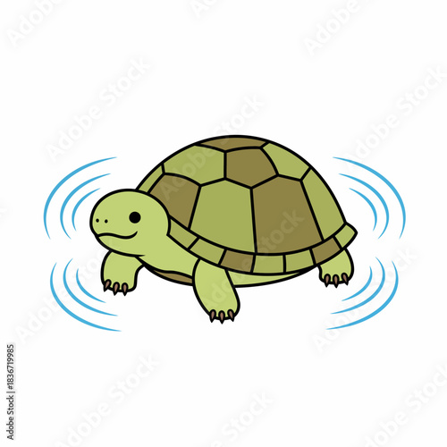Cartoon depiction of a swimming turtle with blue motion lines