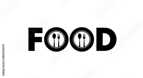 Food text logo with cutlery icons in place of O letters.