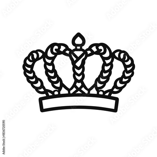 Crown Flat Icon, Black Outline, Transparent Background