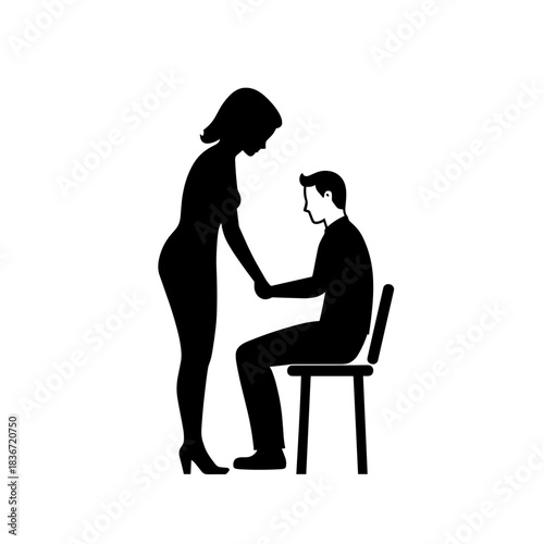 Couple Support Interaction Flat Icon, Black and White, Transparent Background
