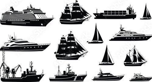 Set of Air Compressor and Compressed Gas Cylinder Silhouettes, Representing Industrial Equipment, Automotive Tools, Service, Power, and Technical Maintenance Vector