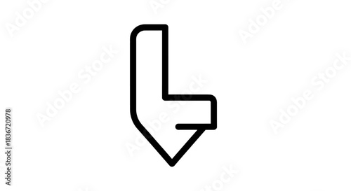 Simple Black Arrow Pointing Downward Abstract Graphic Design.