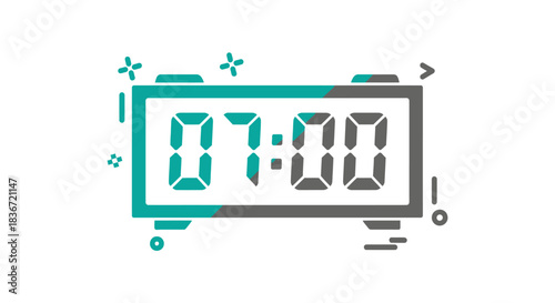Digital Clock Displaying 7:00 Time with Teal and Gray Accents.