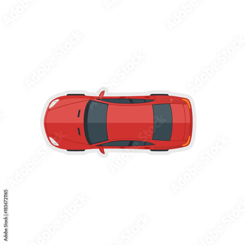 Top Down View of a Red Sedan Car with Black Tinted Windows Against a Black Background Minimalist Design