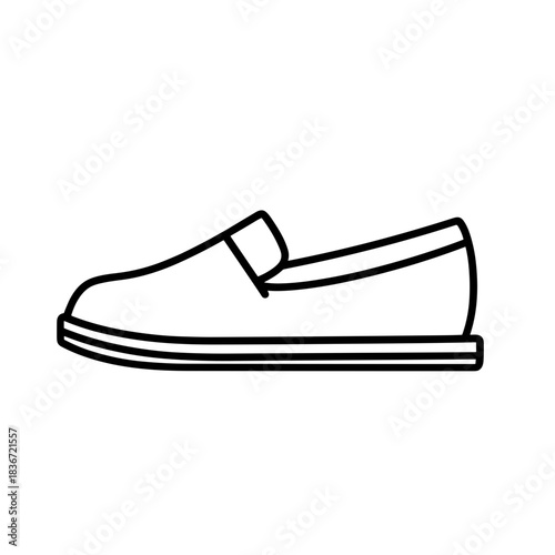 Loafer Shoe Outline Flat Icon, Black & White, Transparent Background