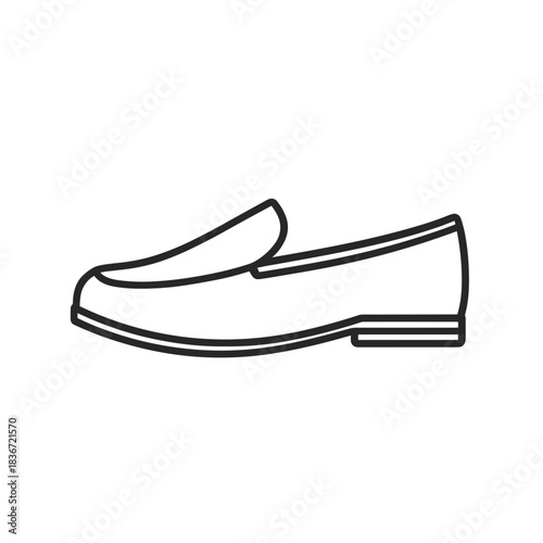 Loafer Shoe Flat Icon, Black Outline, Transparent Background